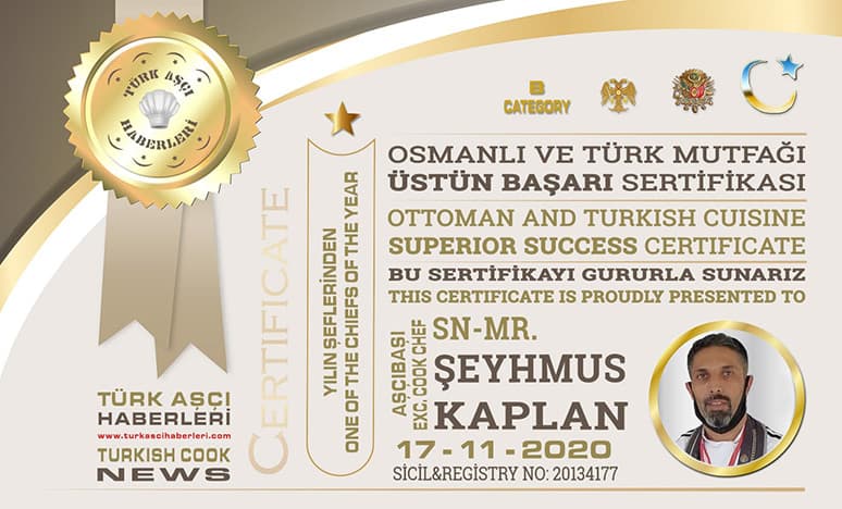 Şef Şeyhmus Kaplan'a Yılın En İyi Şefleri Ödülü Verildi...