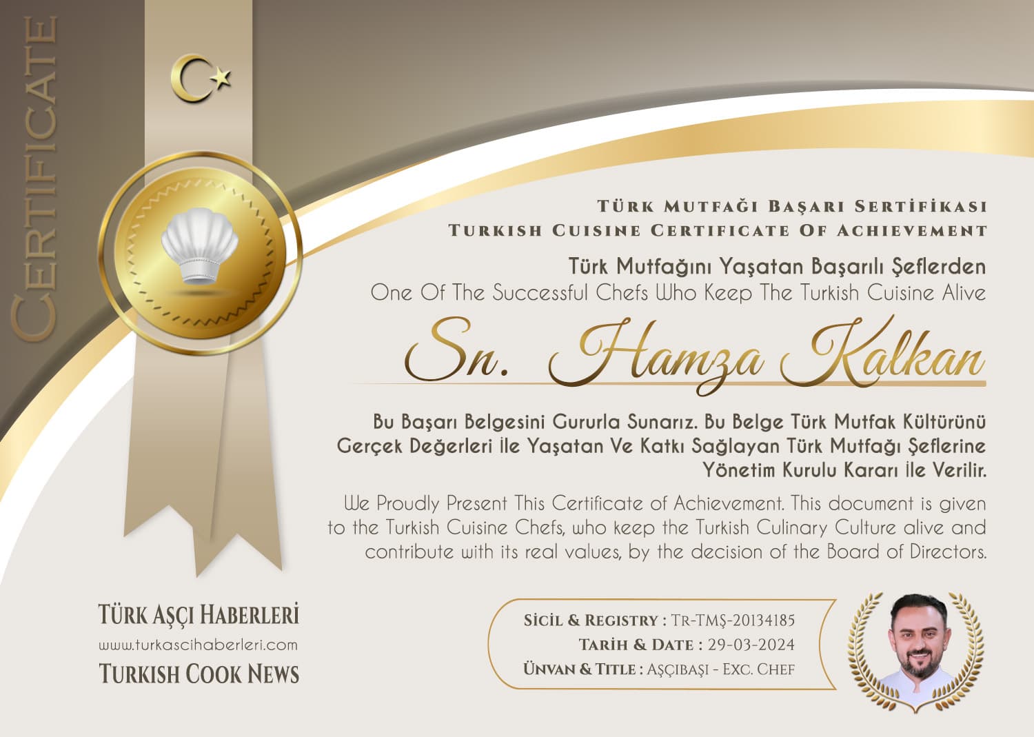 Türk Mutfağı Şeflerinden Hamza Kalkan'a Özel Ödül