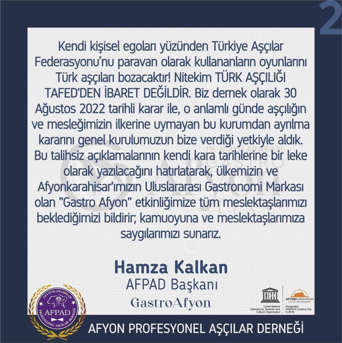 Hamza Kalkan; Türk Aşçılığı Tafed'den İbaret Değildir !!!