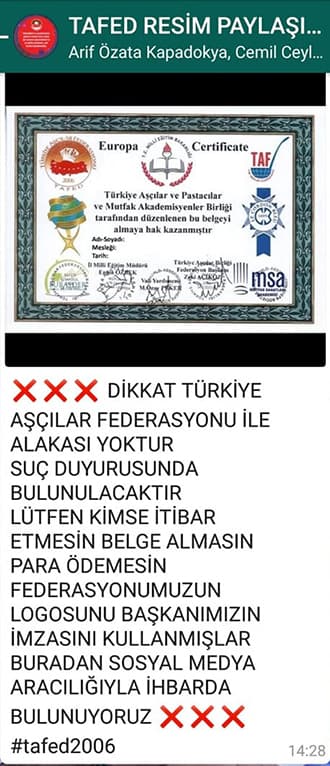 Şef Hidayet Kızıları; Bu Sahte Sertifikalara Kim Dur Diyecek?