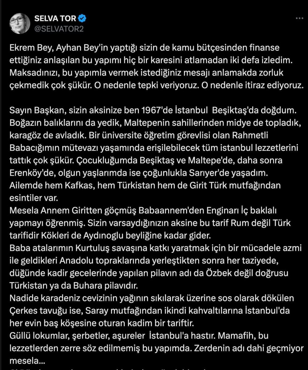 Selva Tor; İmamoğlu Neden Türk Mutfağı Demedi?